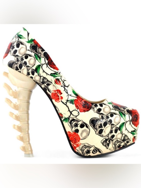 Show Story Shoes - Women’s Show Story Skull & Red Rose High Heel Pump